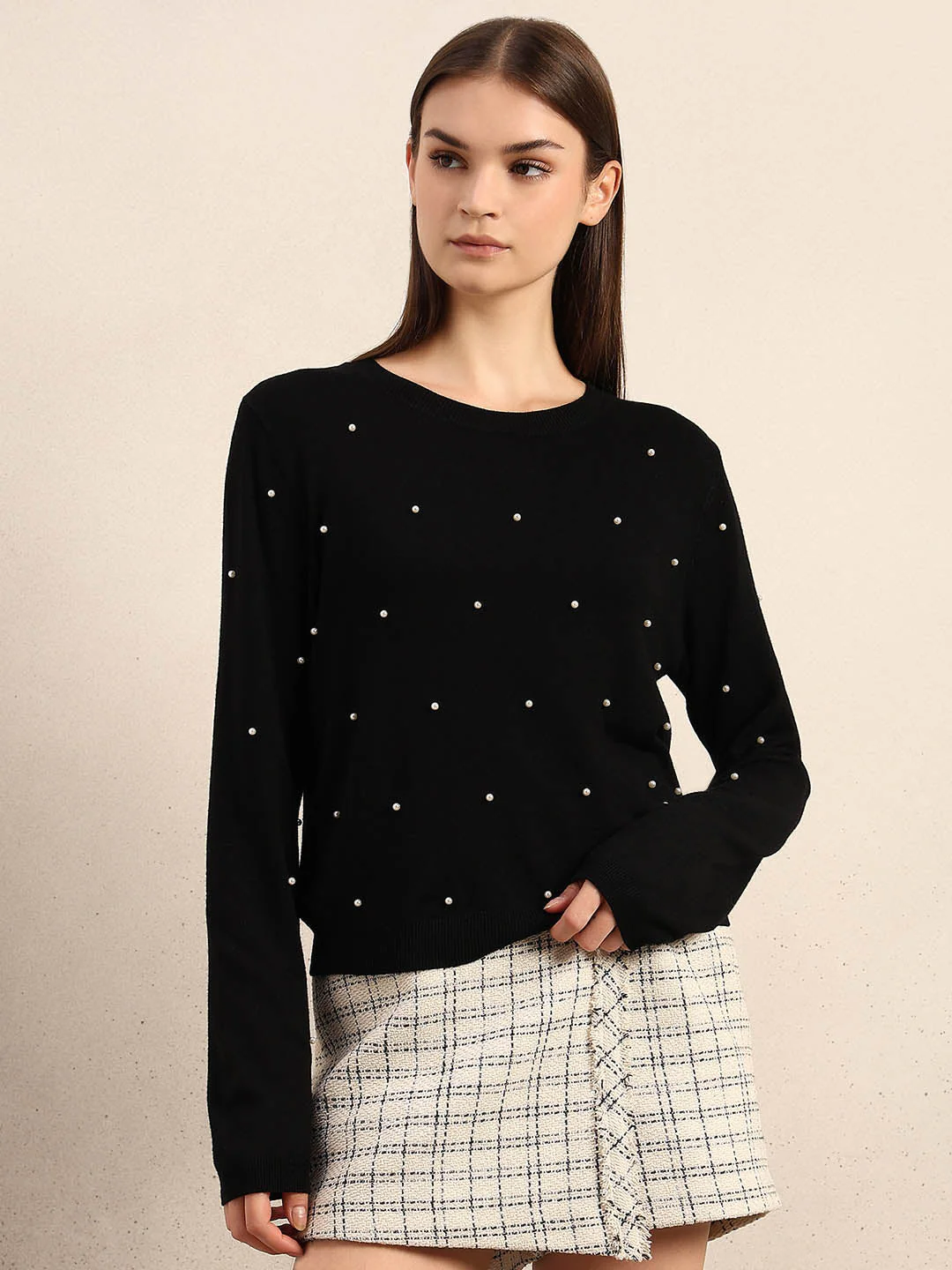Pearl Embellished O-Neck Pullover - Image 2