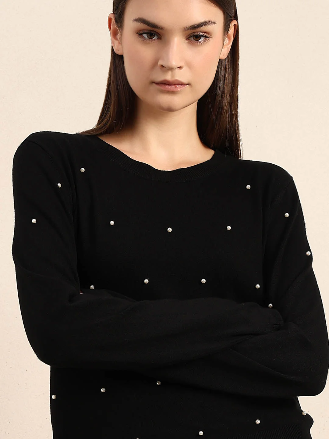 Pearl Embellished O-Neck Pullover - Image 6