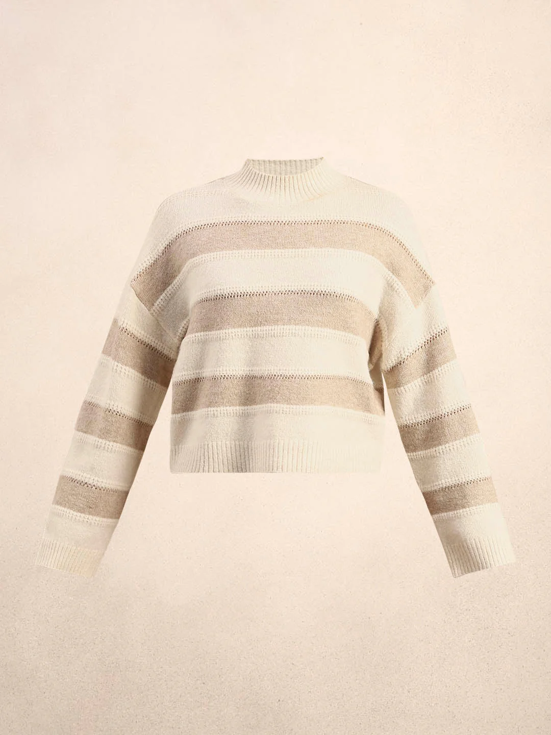High-Neck Colourblocked Pullover - Beige - Image 7