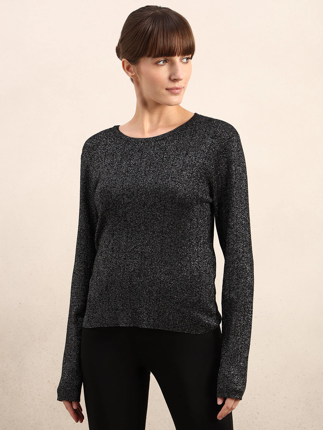Shimmer Knitted O-Neck Top - Image 2
