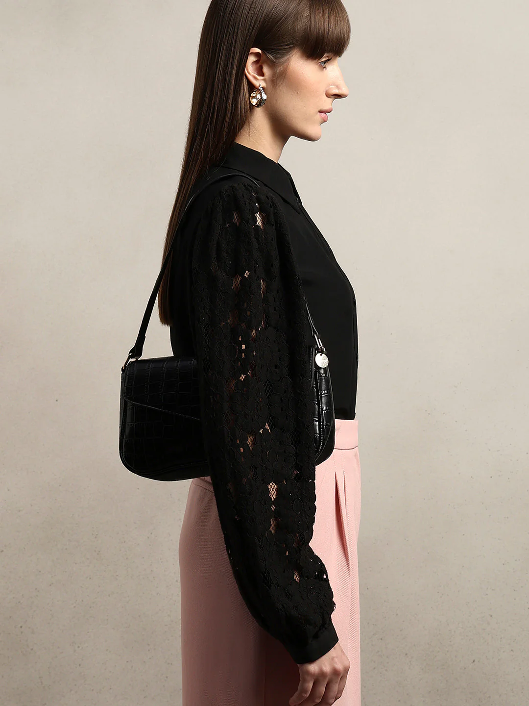 Lace Sleeves Black Shirt