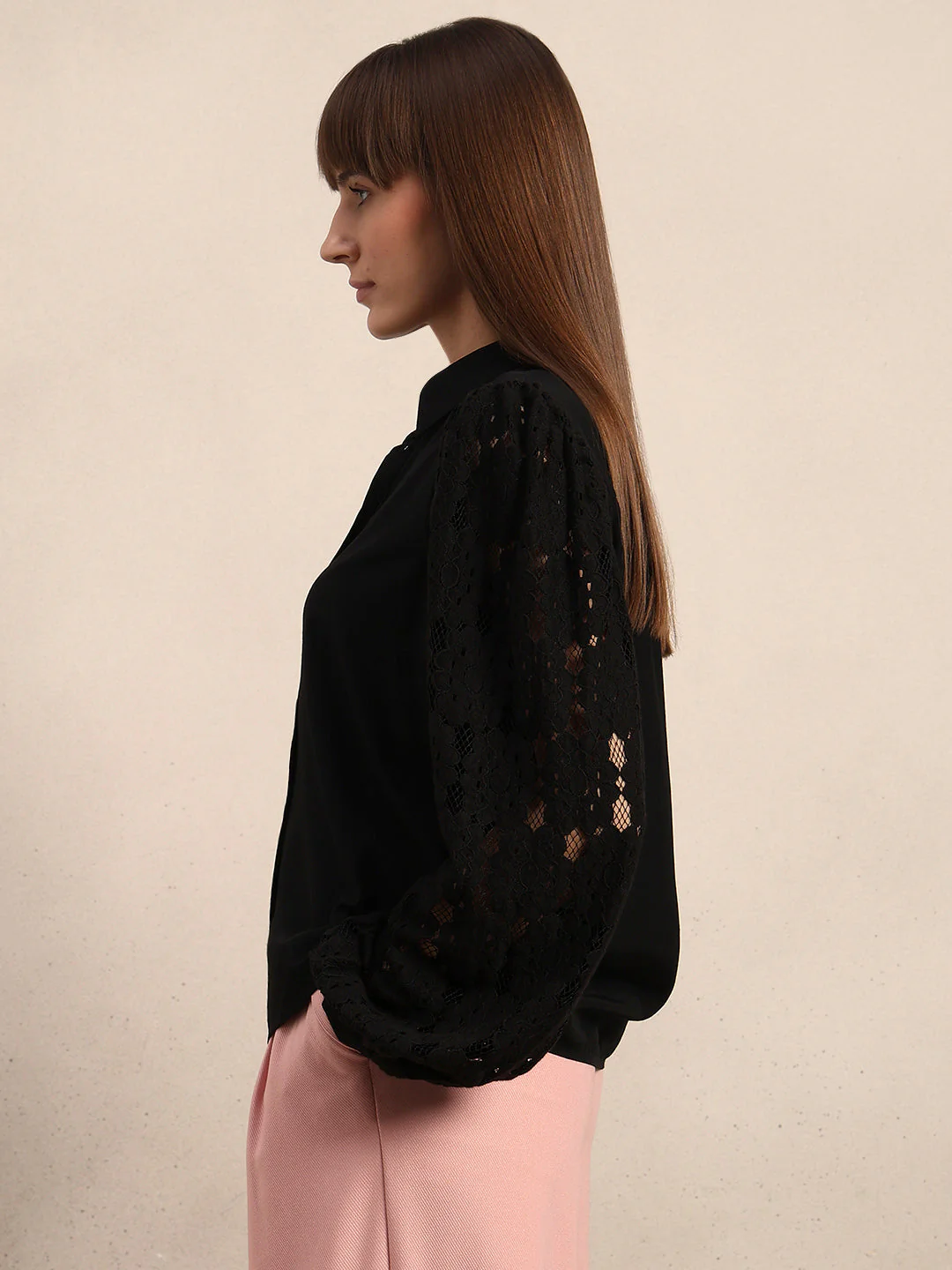 Lace Sleeves Black Shirt - Image 3