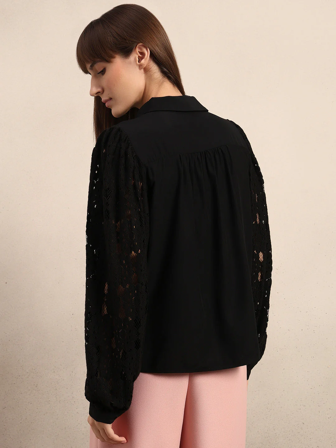 Lace Sleeves Black Shirt - Image 4