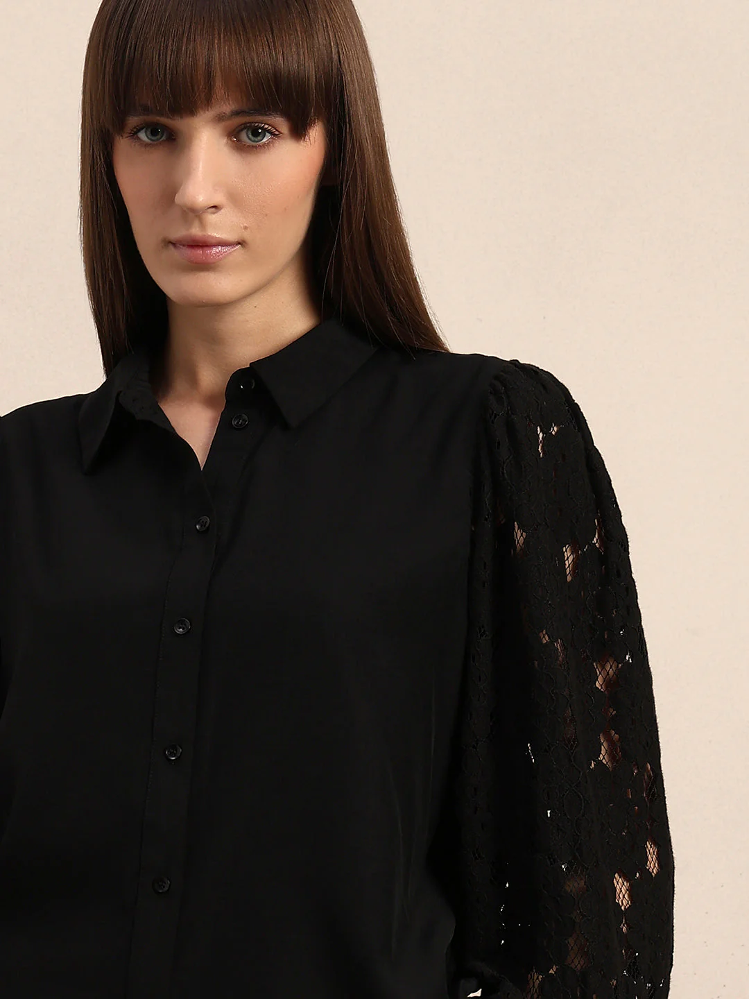 Lace Sleeves Black Shirt - Image 6