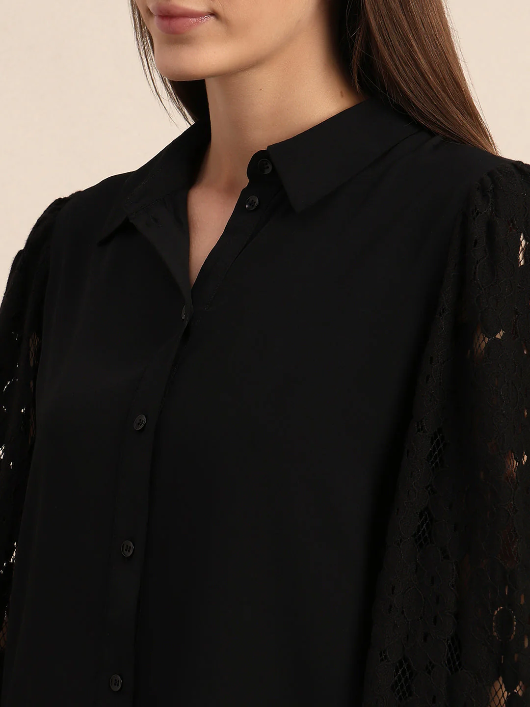 Lace Sleeves Black Shirt - Image 8