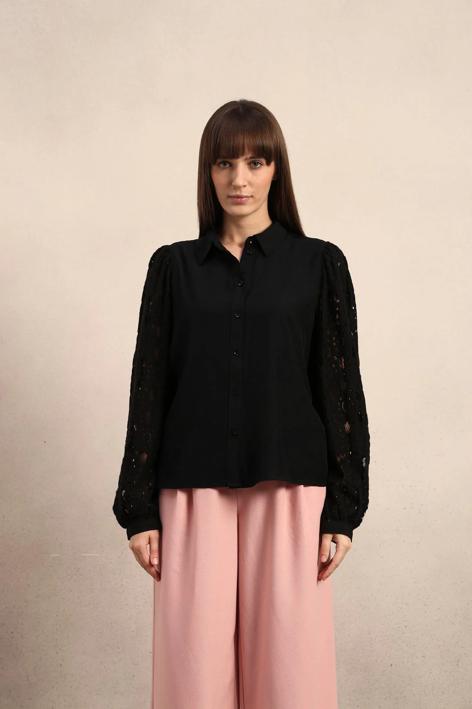 Lace Sleeves Black Shirt - Image 9