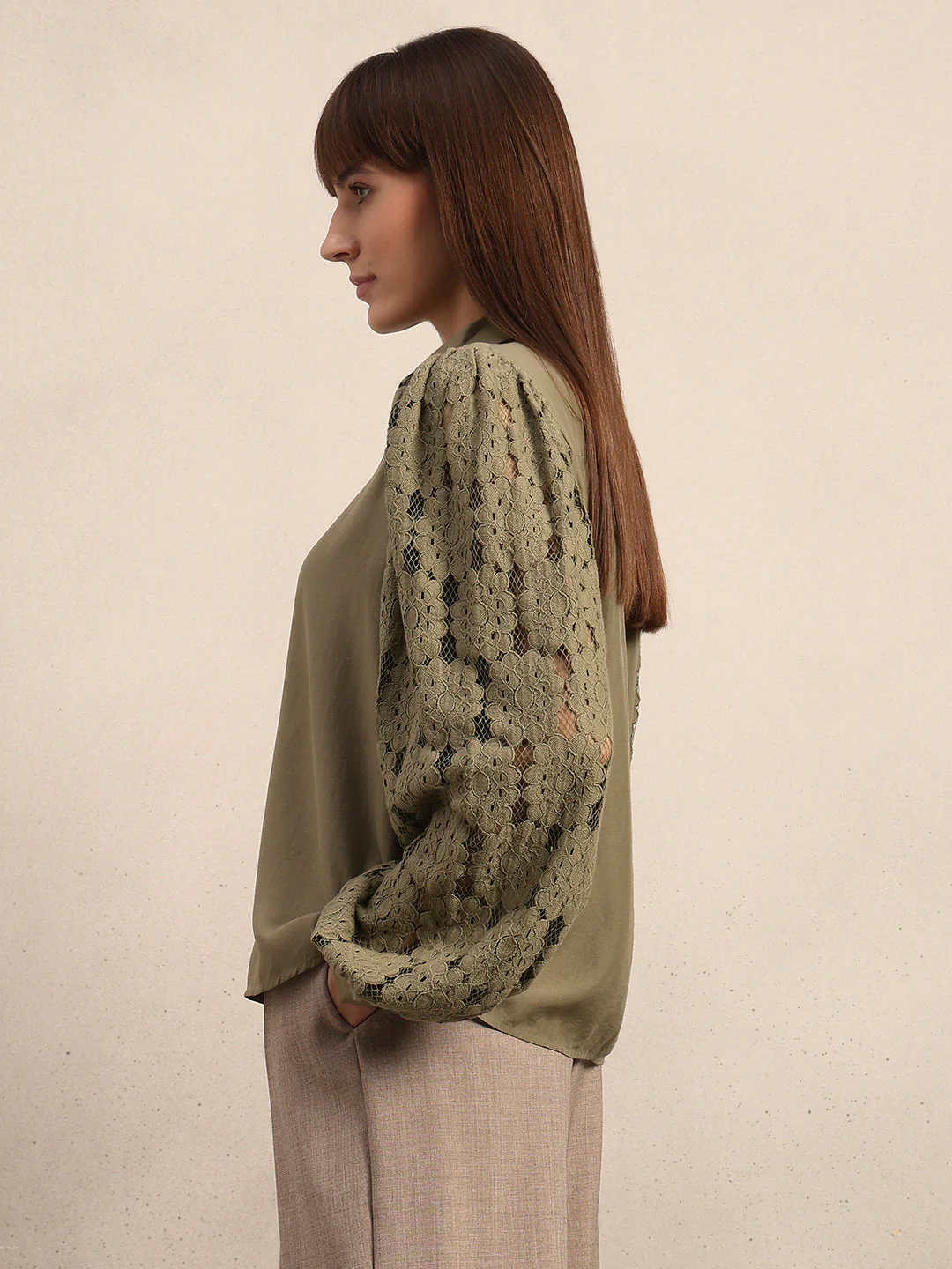 Lace Sleeves Green Shirt - Image 3