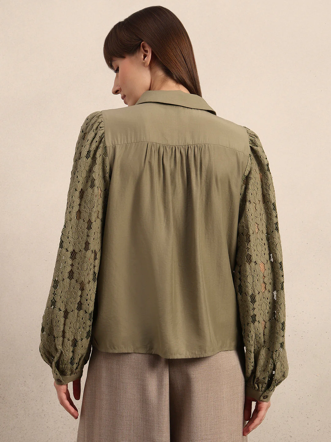 Lace Sleeves Green Shirt - Image 4