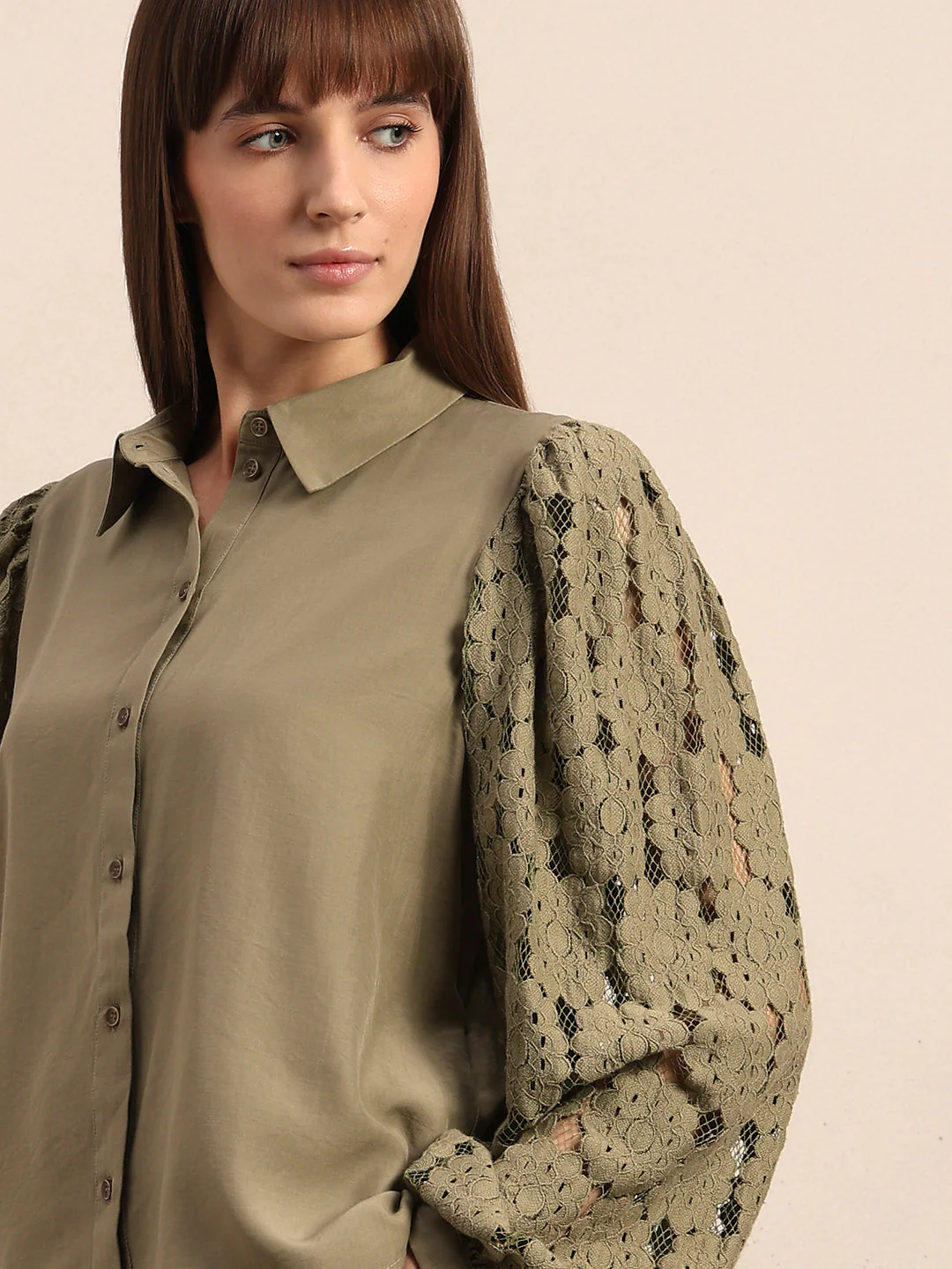 Lace Sleeves Green Shirt - Image 6