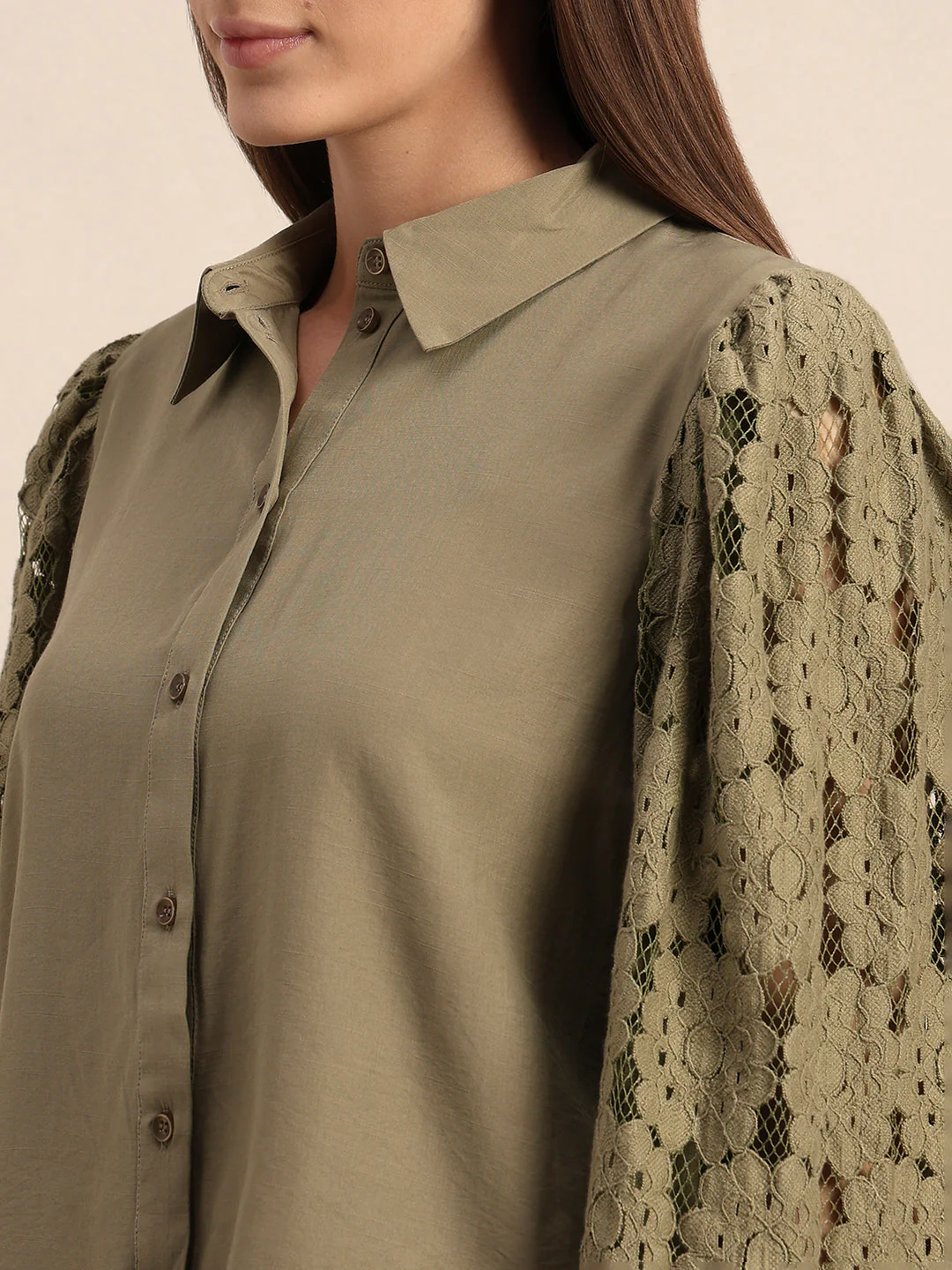 Lace Sleeves Green Shirt - Image 8