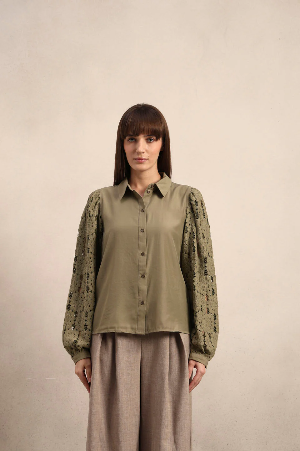 Lace Sleeves Green Shirt - Image 9