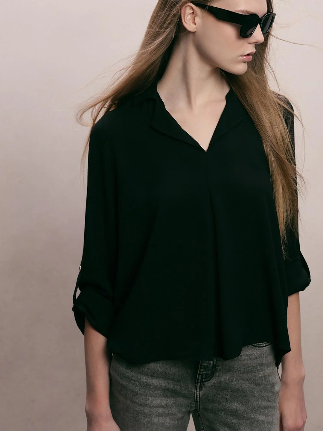 Black 3/4th Sleeves Regular Fit Shirt