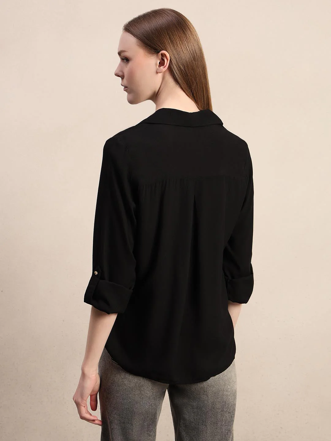 Black 3/4th Sleeves Regular Fit Shirt - Image 4