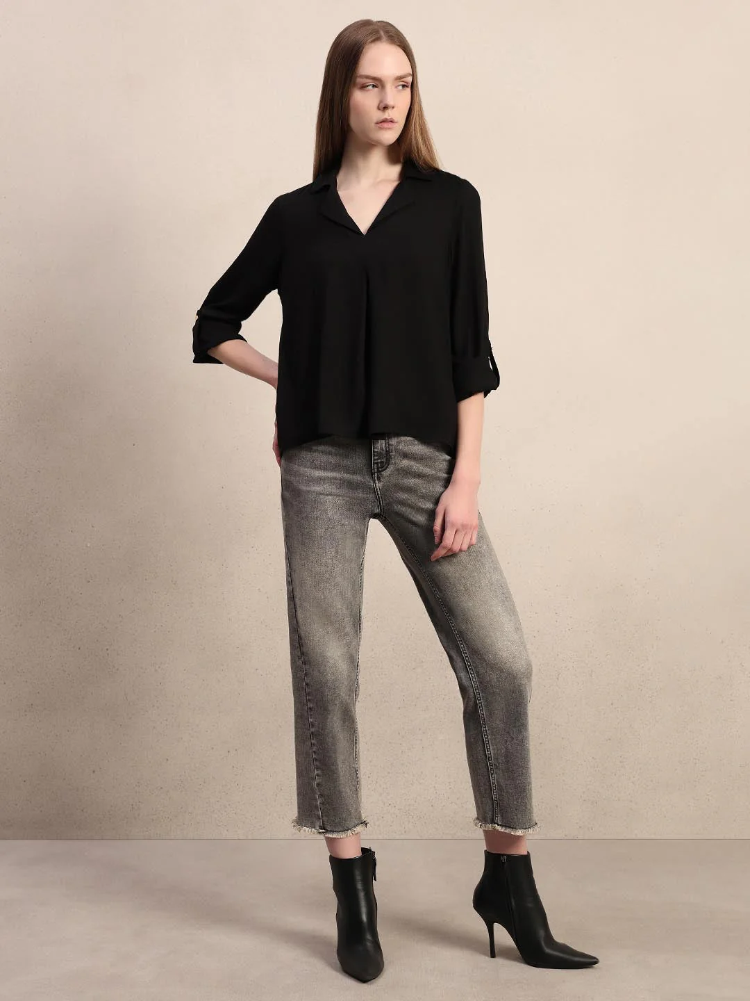 Black 3/4th Sleeves Regular Fit Shirt - Image 5