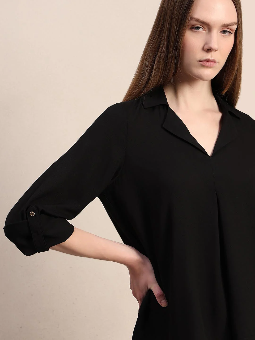Black 3/4th Sleeves Regular Fit Shirt - Image 6