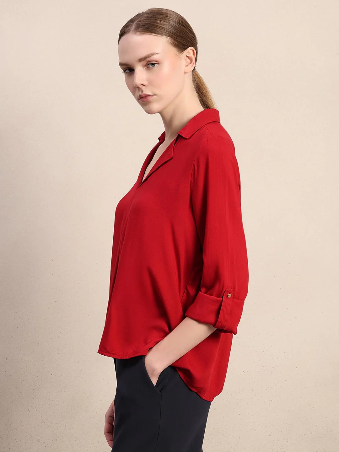 Red 3/4th Sleeves Shirt - Image 3