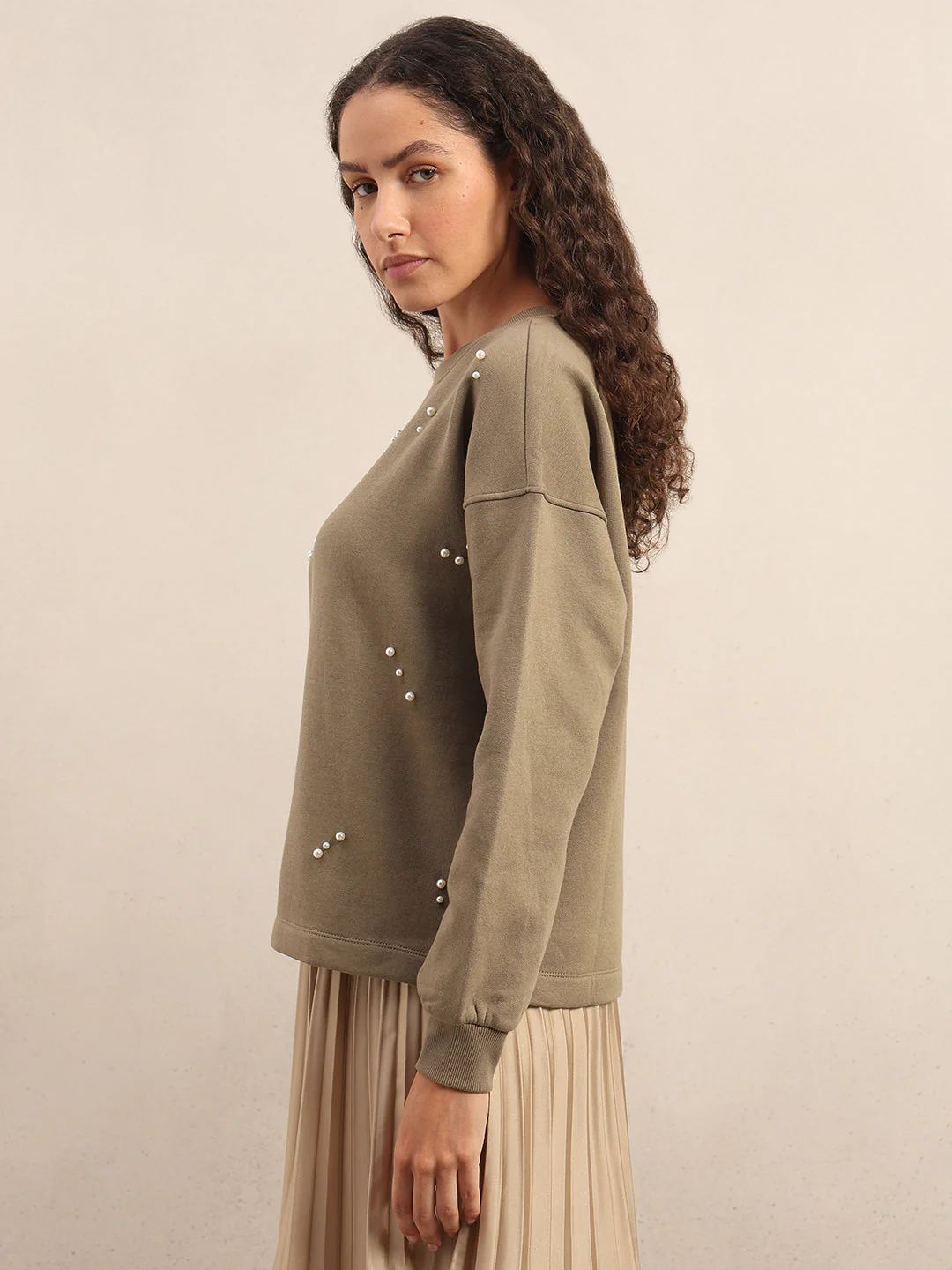 Pearl Embellished Cotton Sweatshirt - Image 3