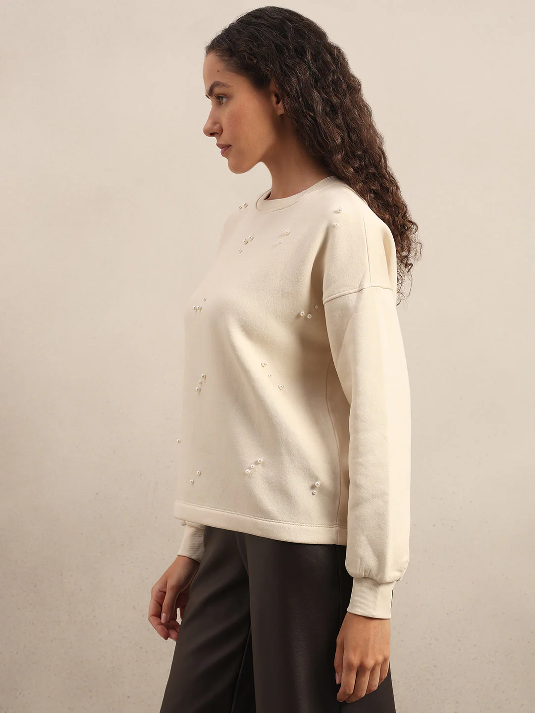 Pearl Embellished Cotton Sweatshirt - Off-White - Image 3