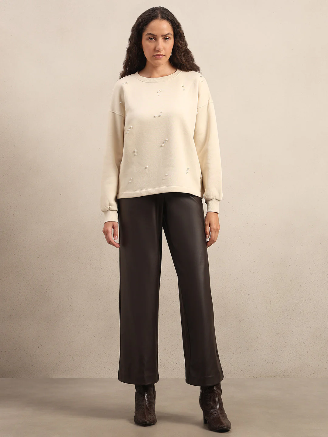 Pearl Embellished Cotton Sweatshirt - Off-White - Image 5