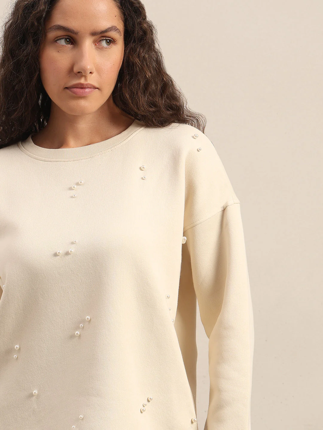 Pearl Embellished Cotton Sweatshirt - Off-White - Image 6