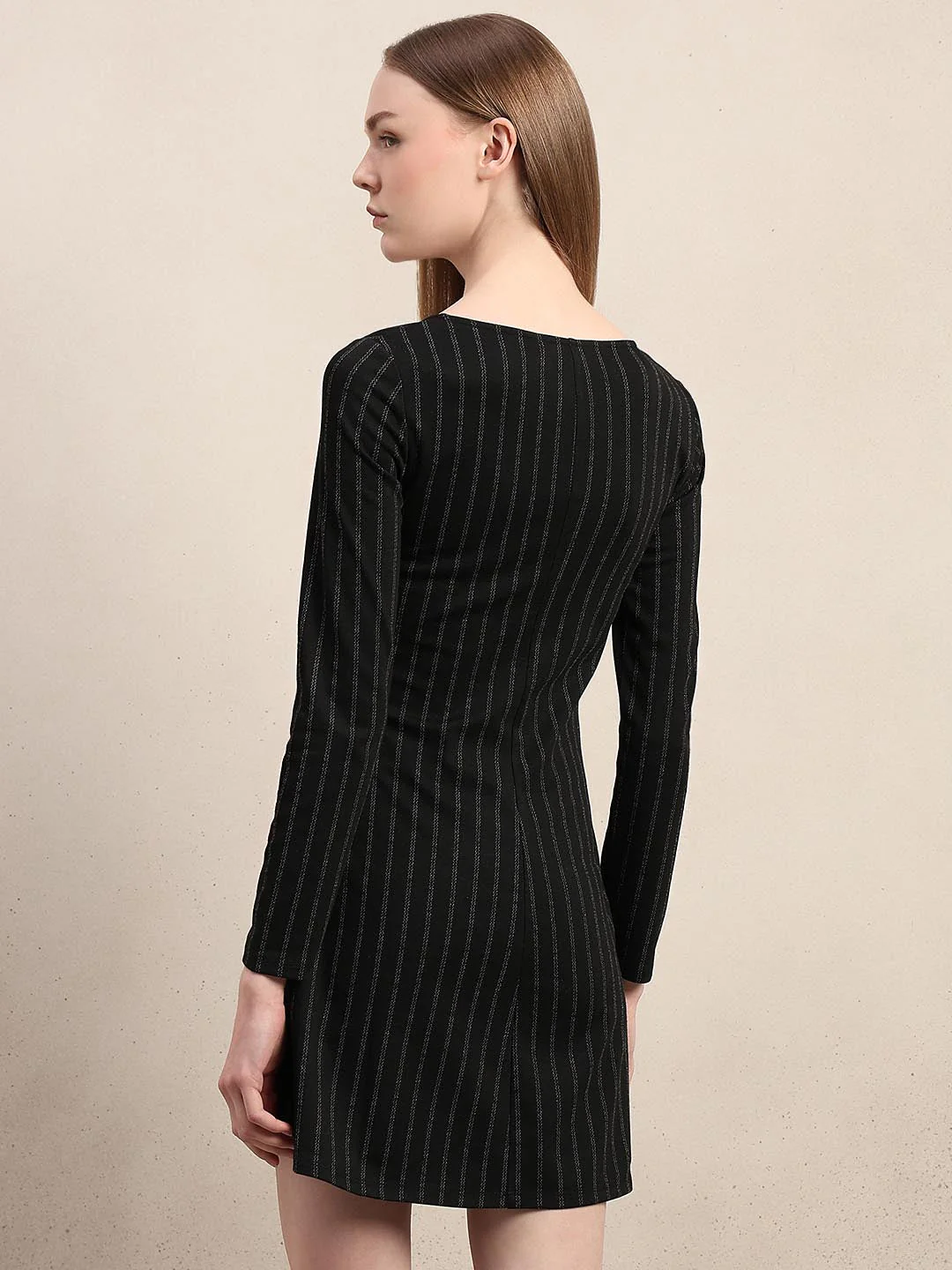 Black Striped Square Neck Dress - Image 4