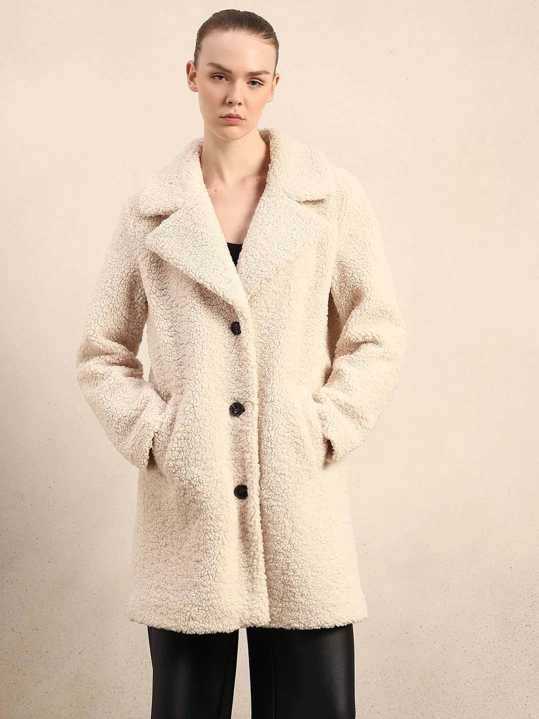 Beige Long Teddy Coat - Image 2