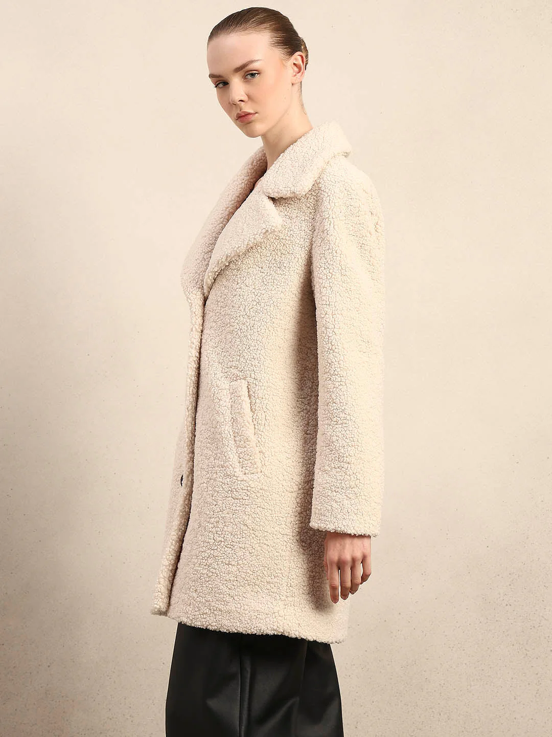 Beige Long Teddy Coat - Image 3