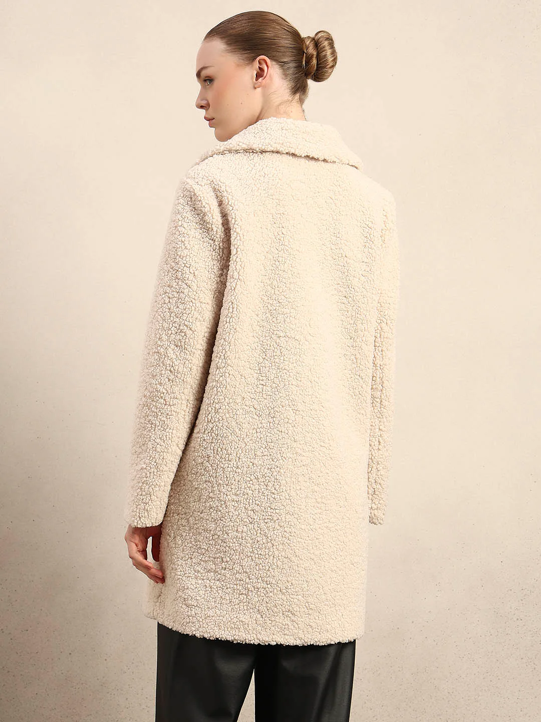 Beige Long Teddy Coat - Image 4