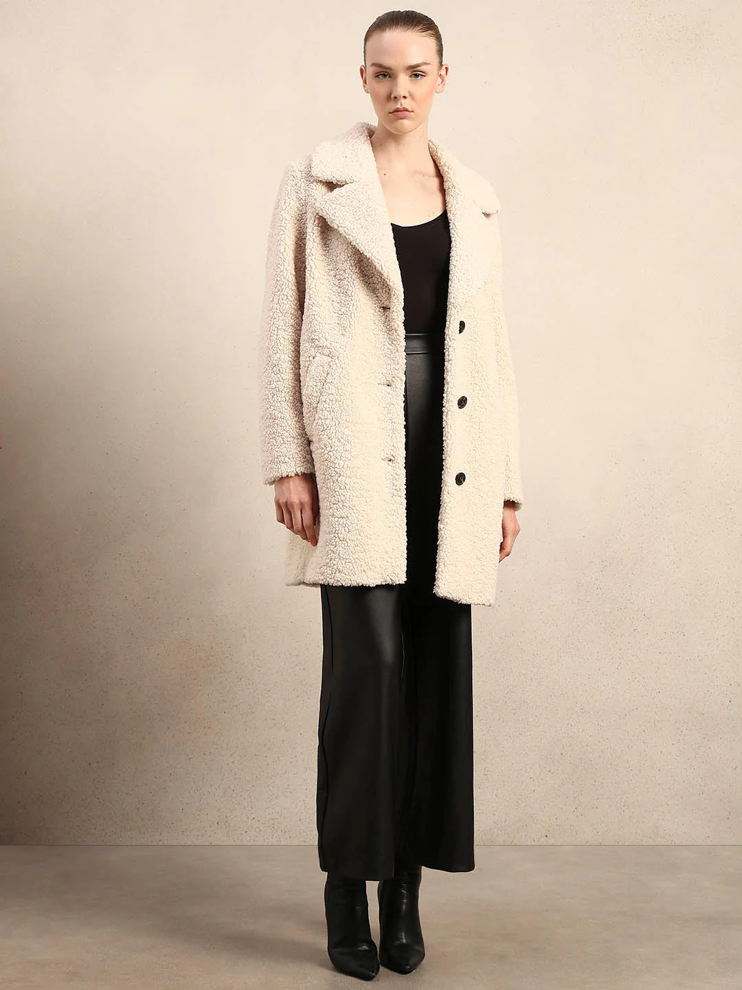Beige Long Teddy Coat - Image 5