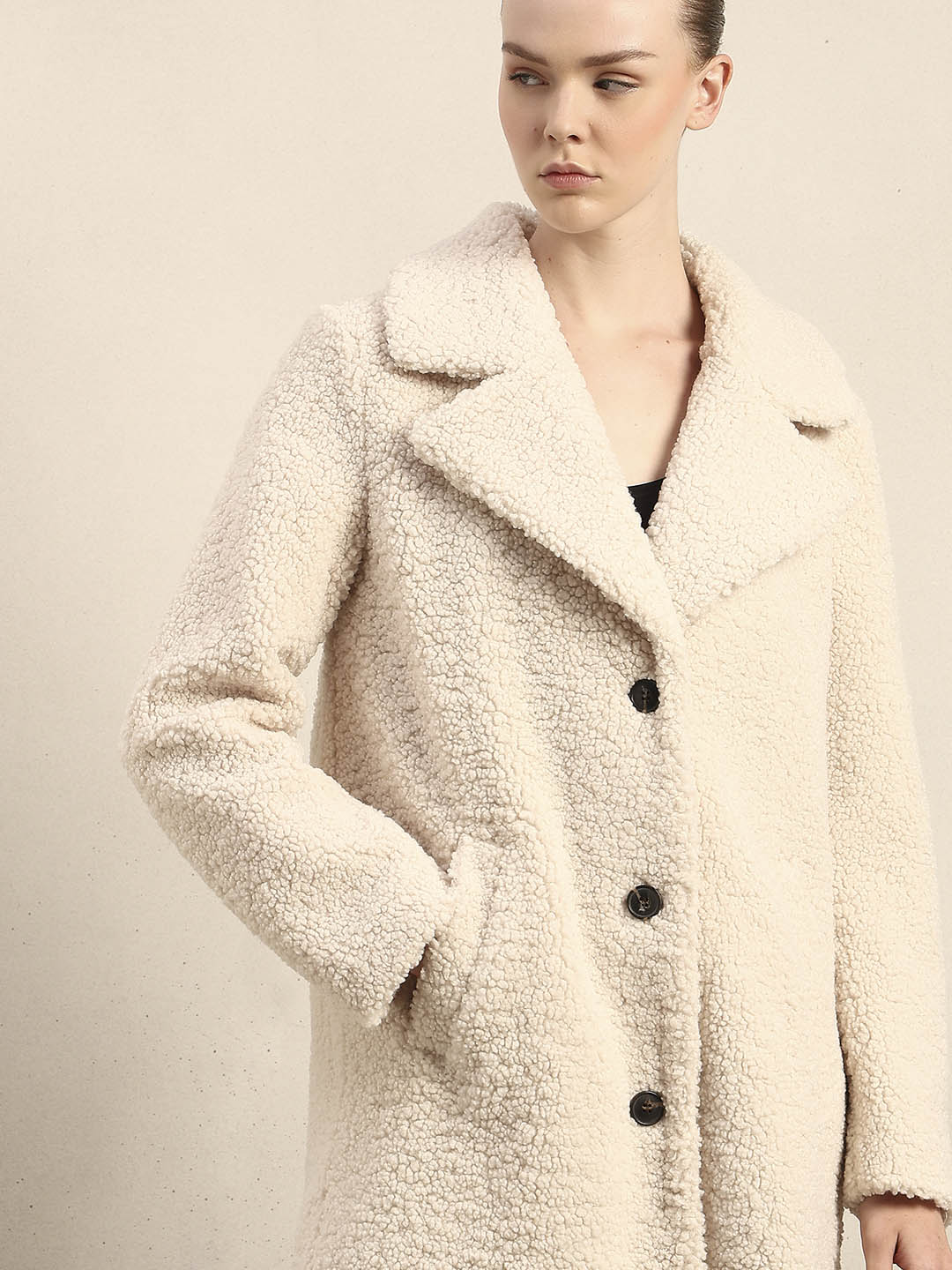 Beige Long Teddy Coat - Image 6