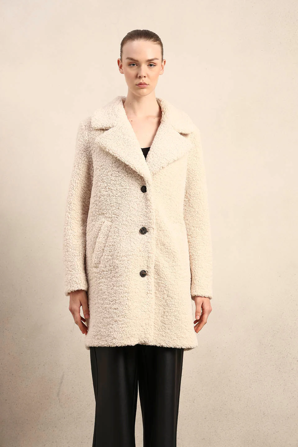 Beige Long Teddy Coat - Image 9