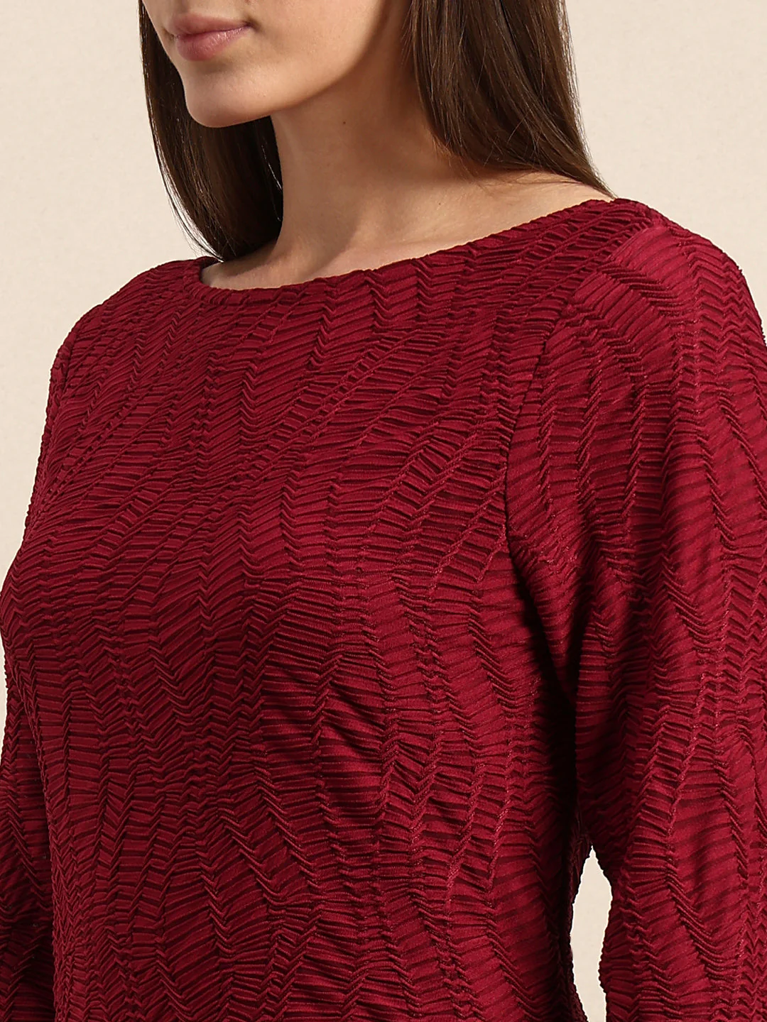 Textured Maroon Midi Dress - Image 6