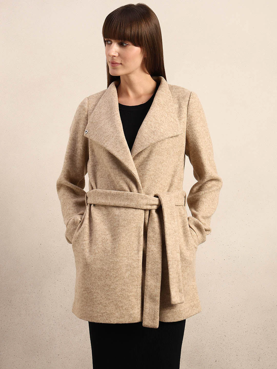 Beige Brushed Long Coat - Image 2