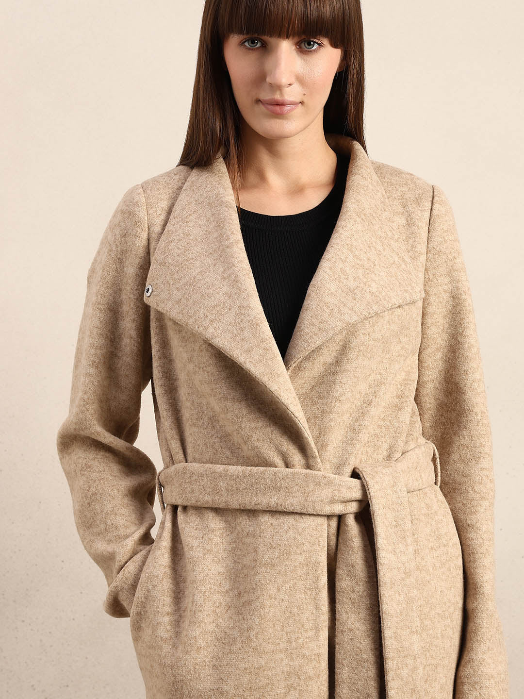 Beige Brushed Long Coat - Image 6