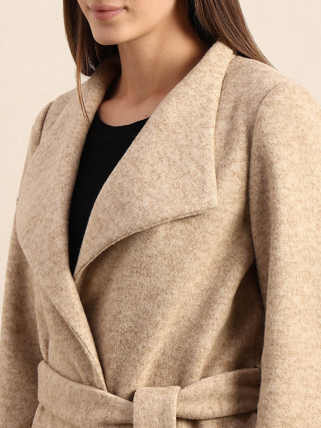 Beige Brushed Long Coat - Image 8