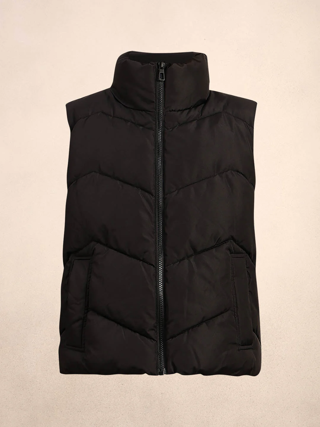 High-Neck Short Puffer Waistcoat - Black - Image 7