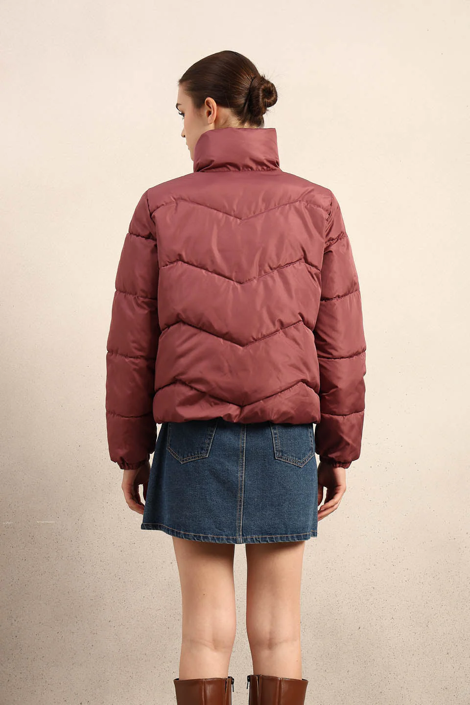 Rose Brown Short Puffer Jacket - Image 10