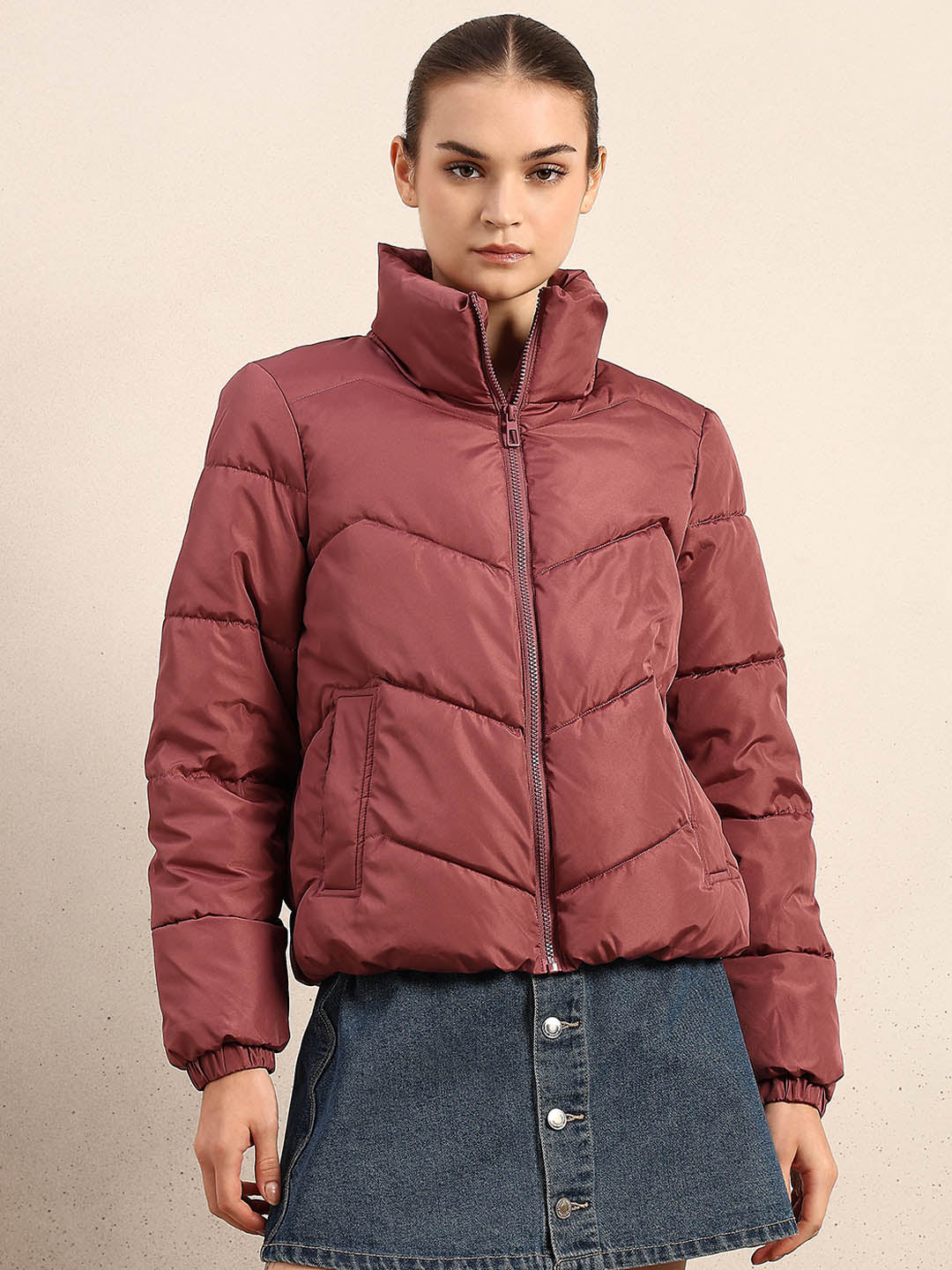 Rose Brown Short Puffer Jacket - Image 2