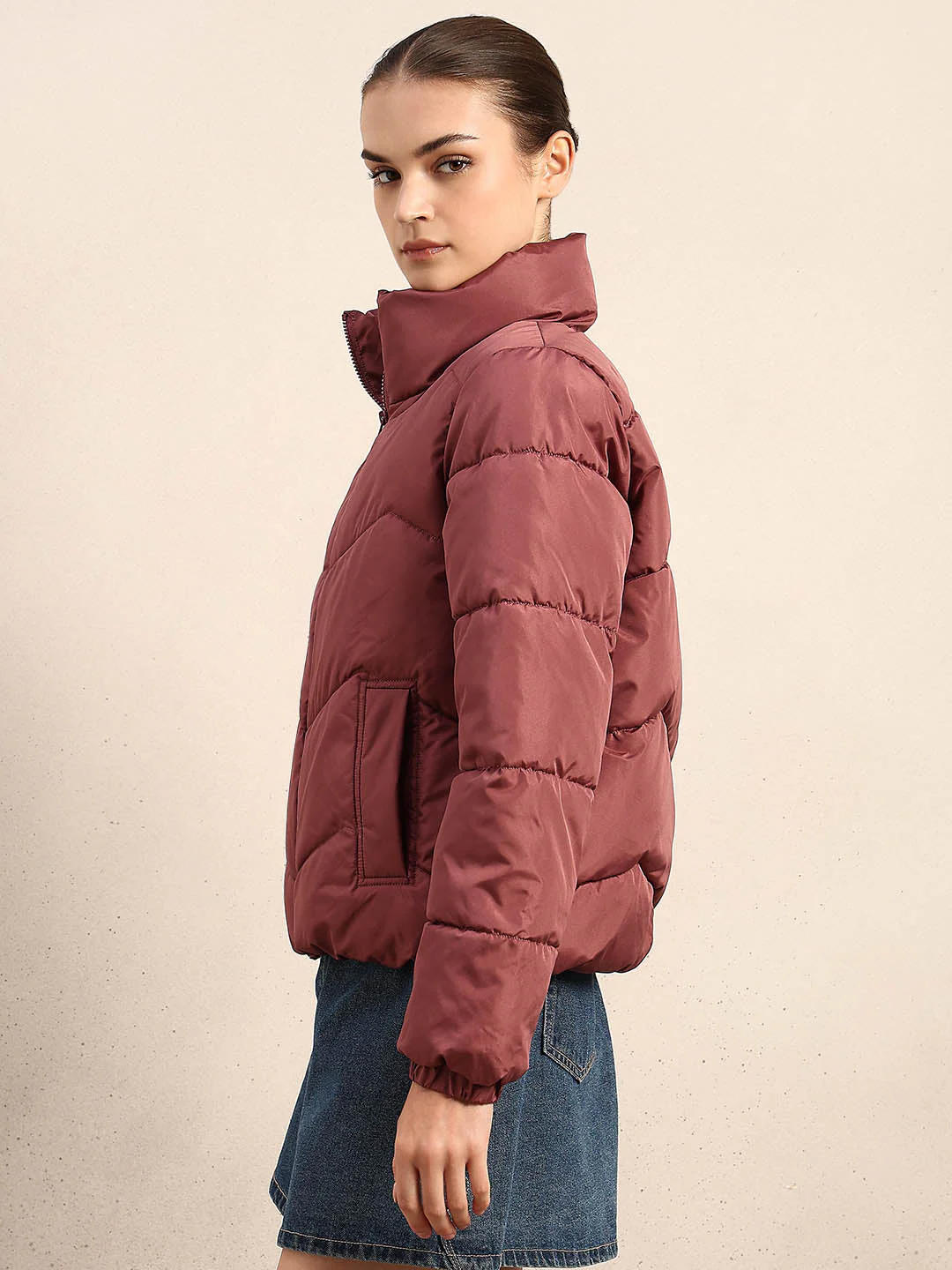 Rose Brown Short Puffer Jacket - Image 3