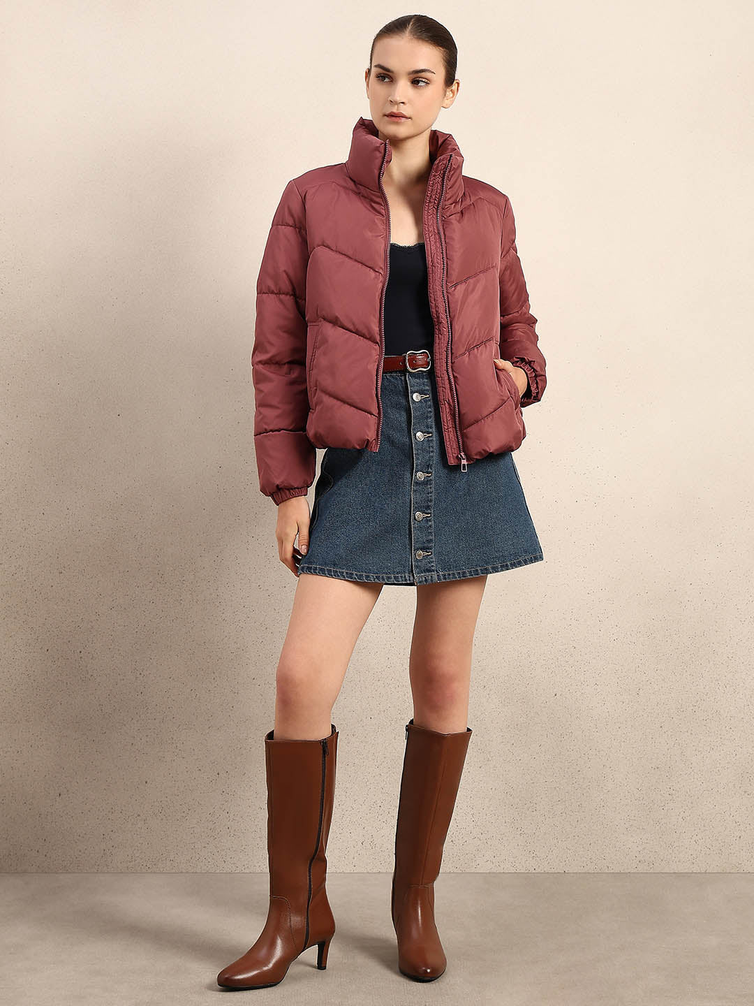 Rose Brown Short Puffer Jacket - Image 5