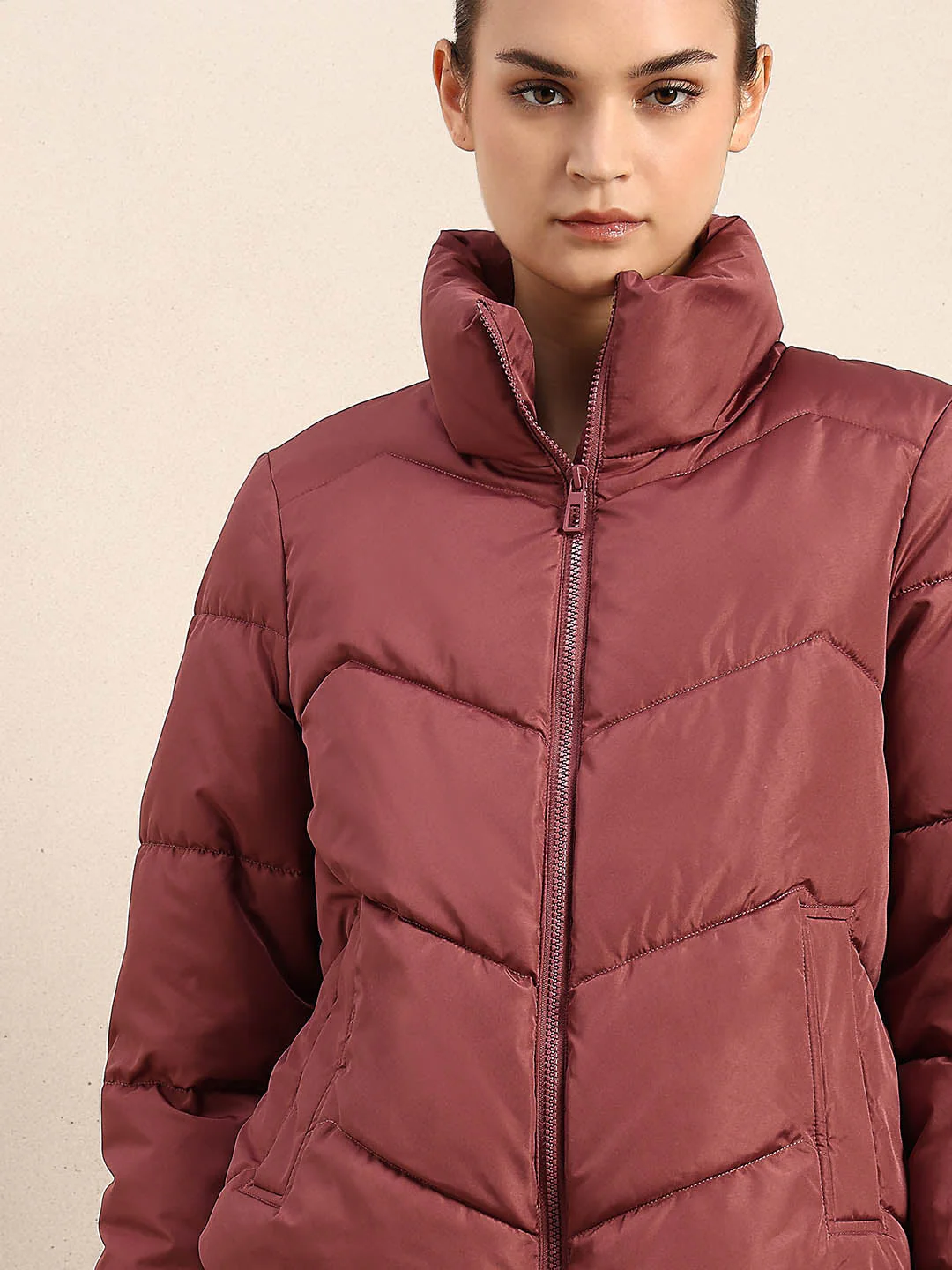 Rose Brown Short Puffer Jacket - Image 6