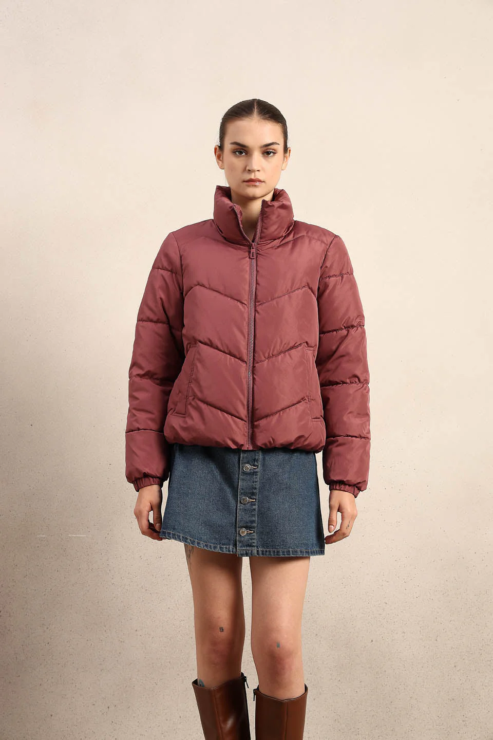 Rose Brown Short Puffer Jacket - Image 9