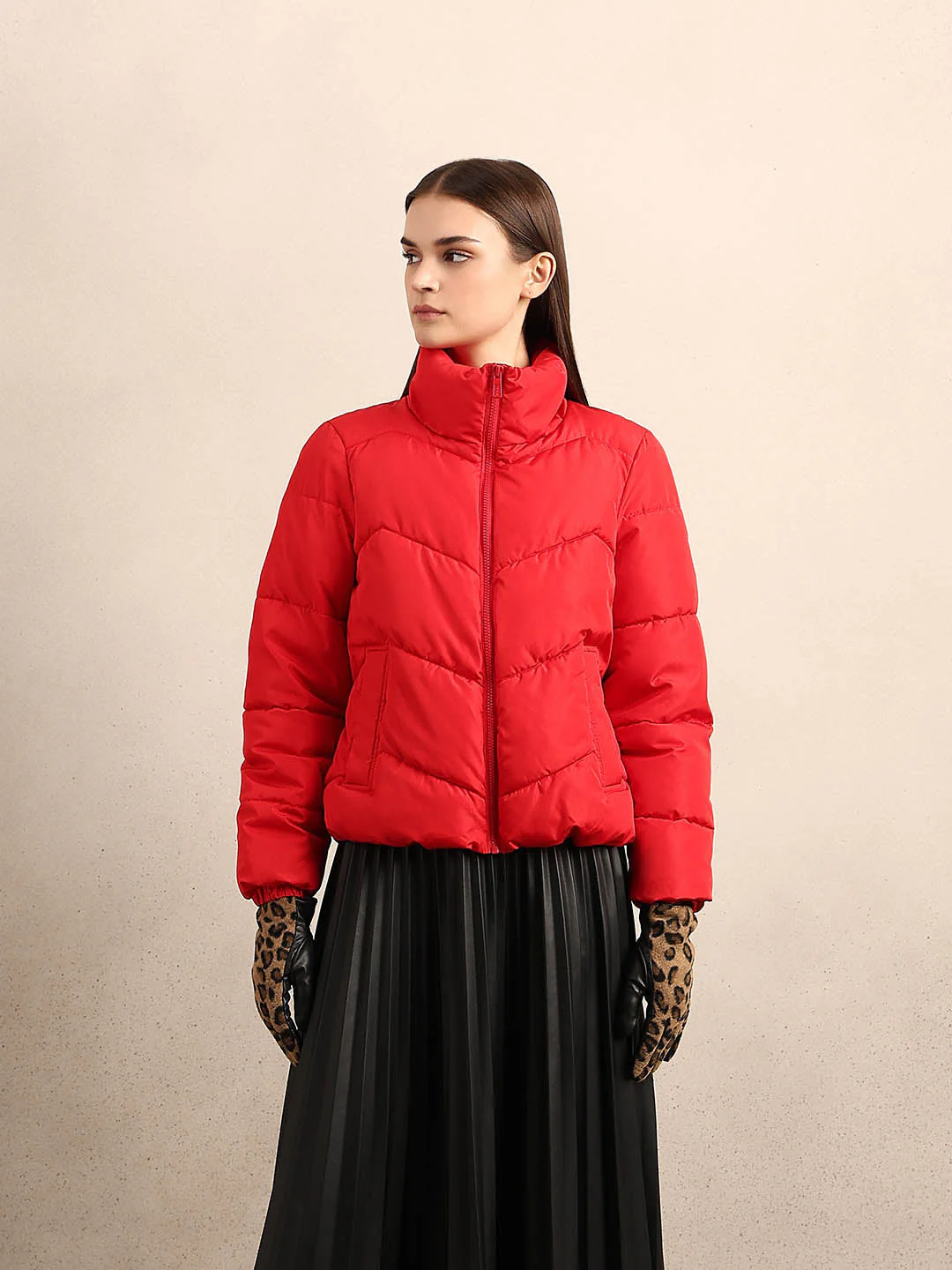 Bright Red Short Puffer Jacket