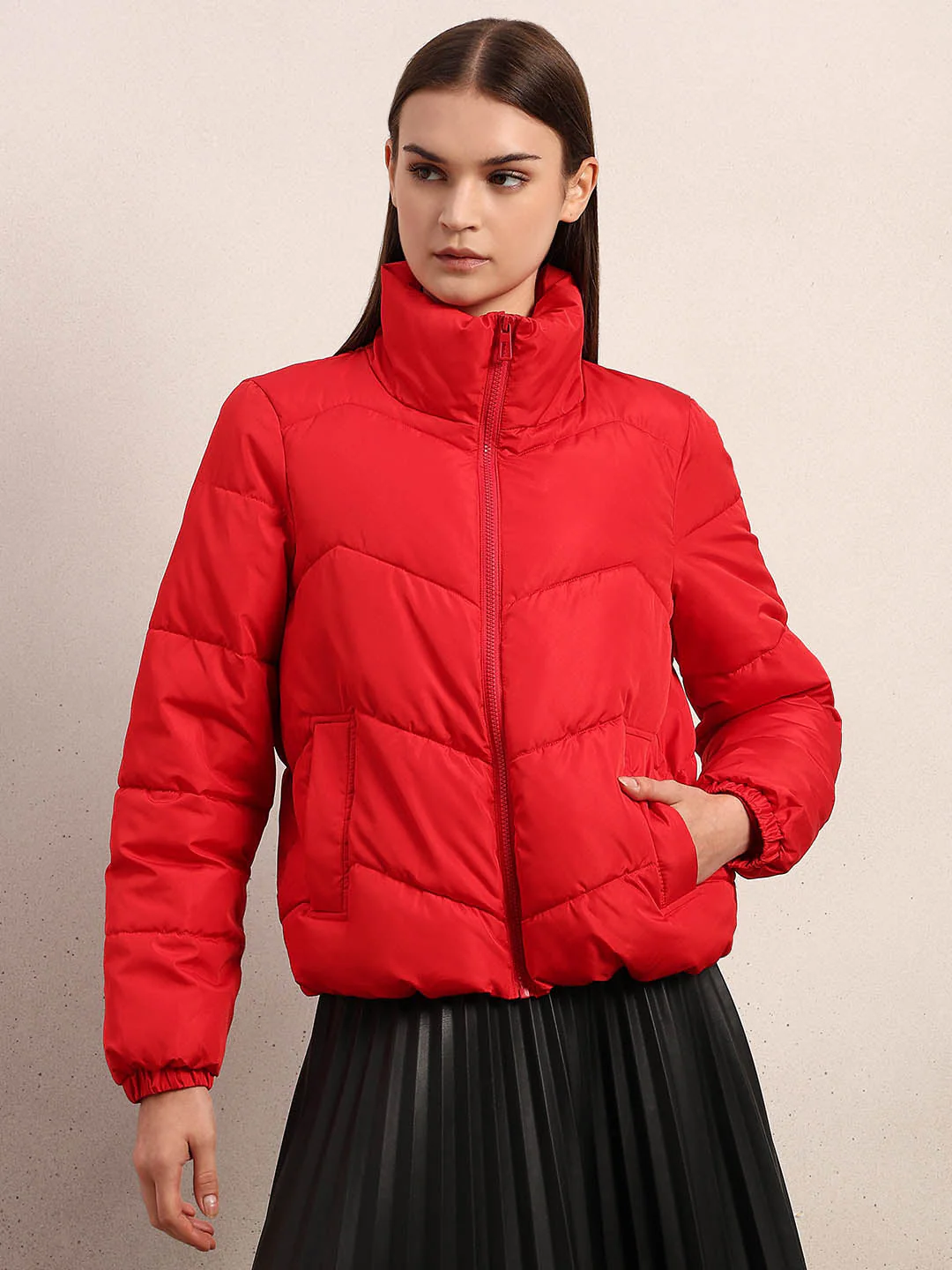 Bright Red Short Puffer Jacket - Image 2