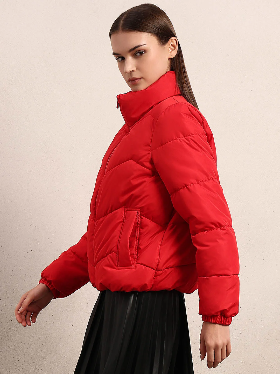 Bright Red Short Puffer Jacket - Image 3