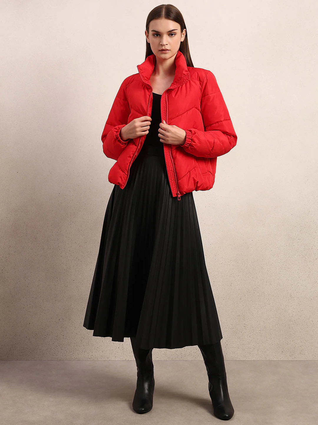 Bright Red Short Puffer Jacket - Image 5