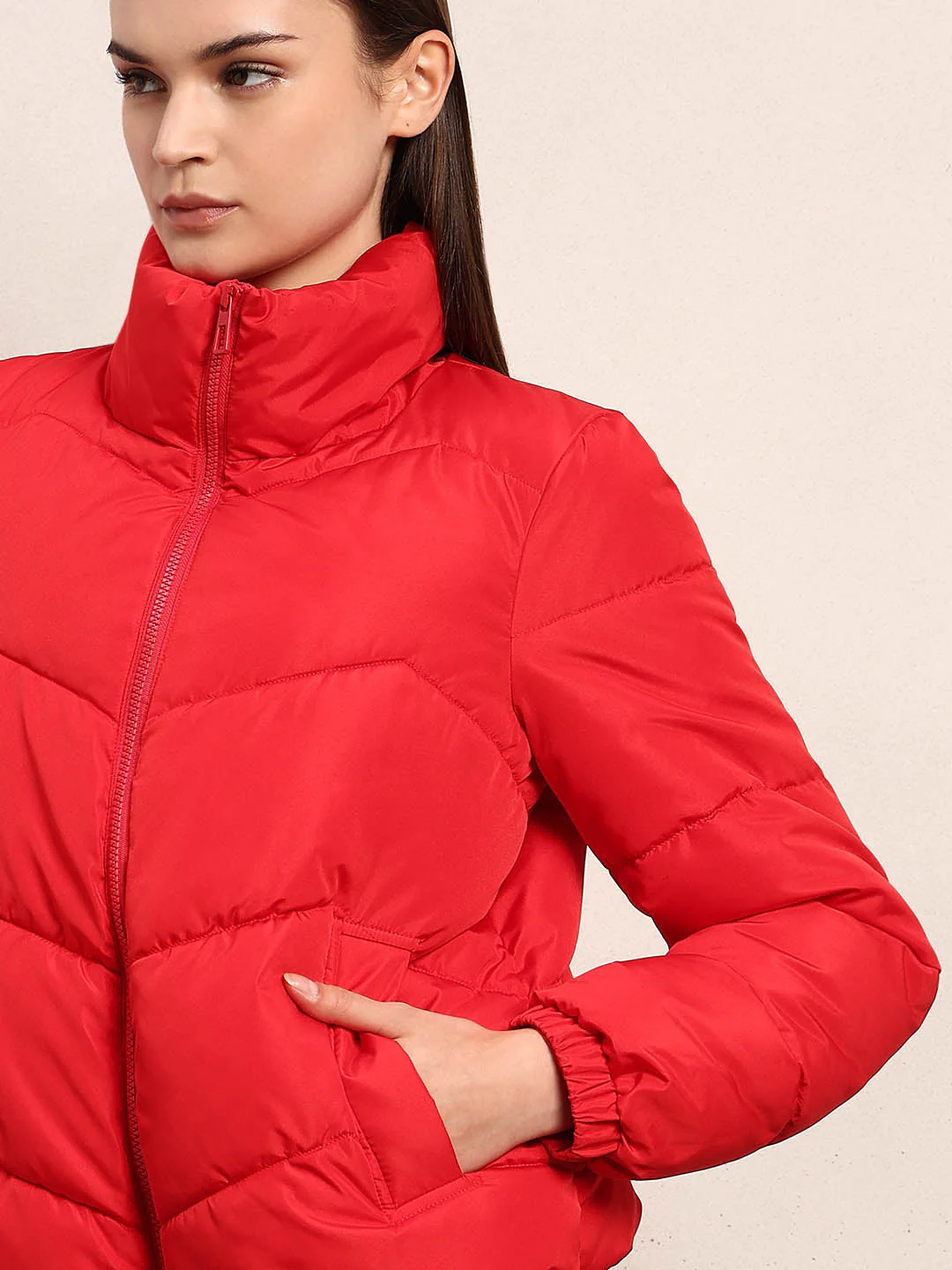 Bright Red Short Puffer Jacket - Image 6