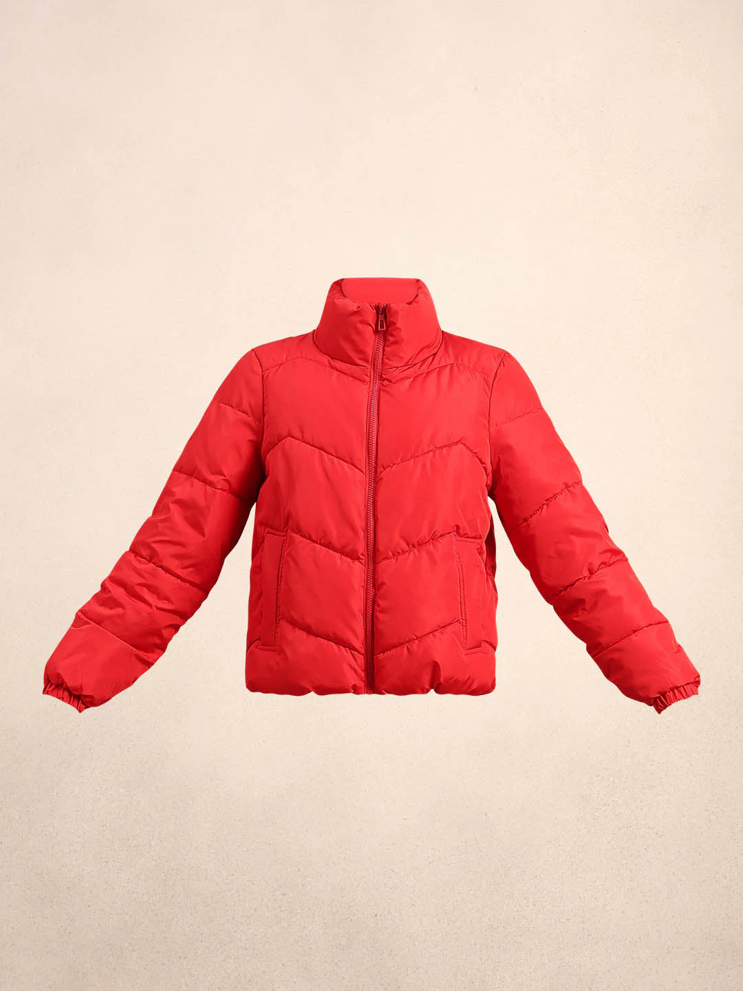 Bright Red Short Puffer Jacket - Image 7