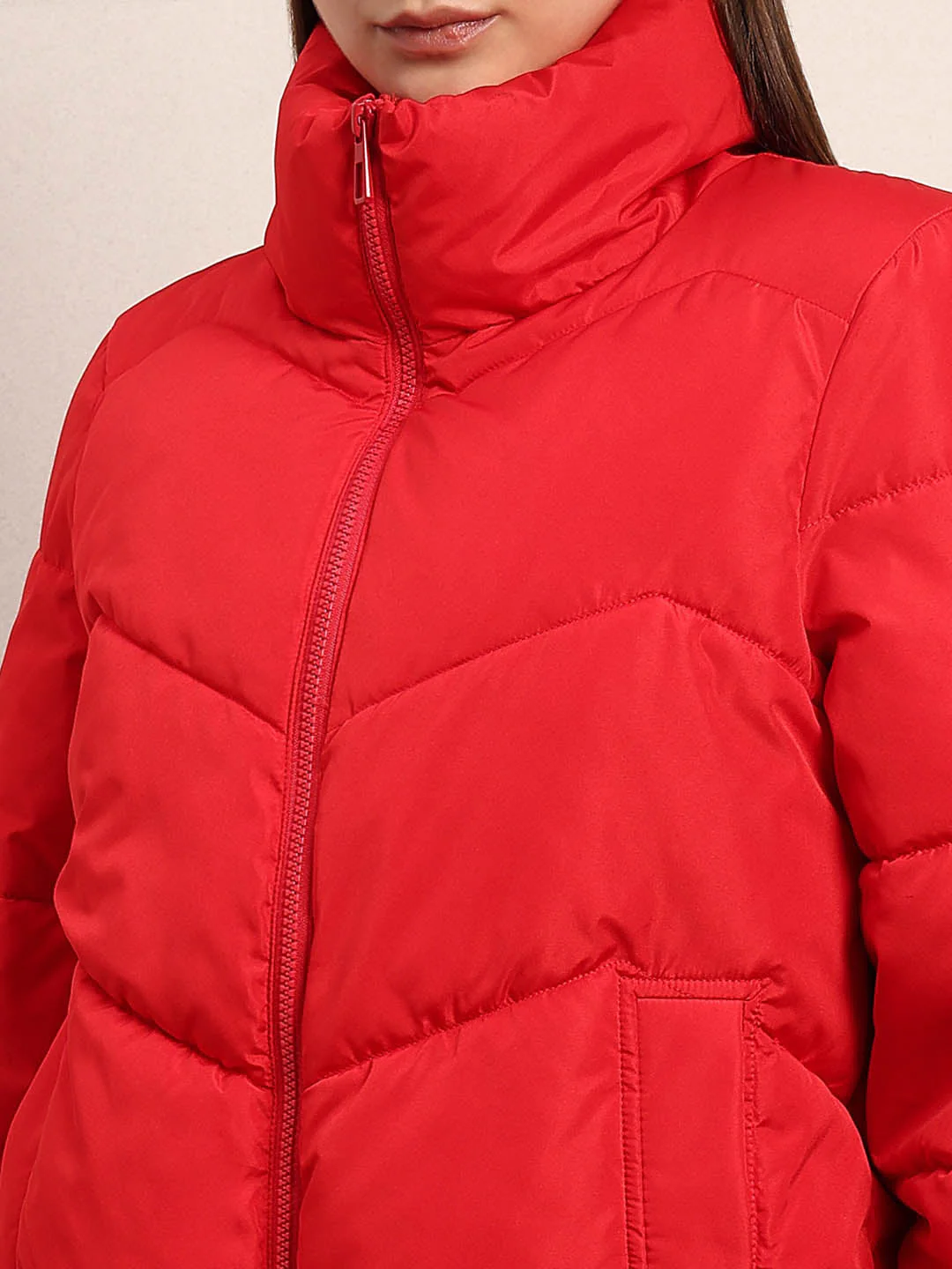 Bright Red Short Puffer Jacket - Image 8