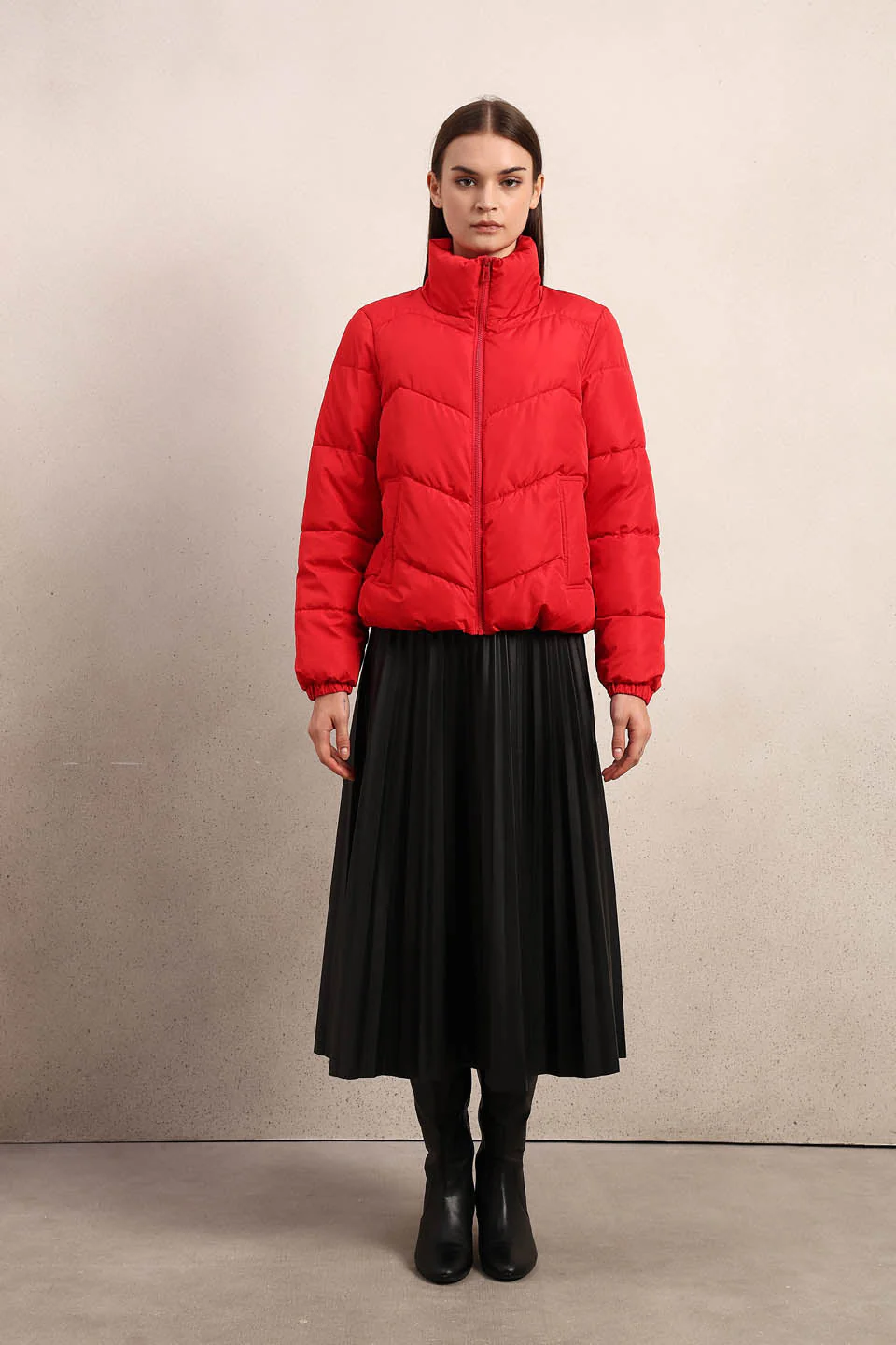 Bright Red Short Puffer Jacket - Image 9